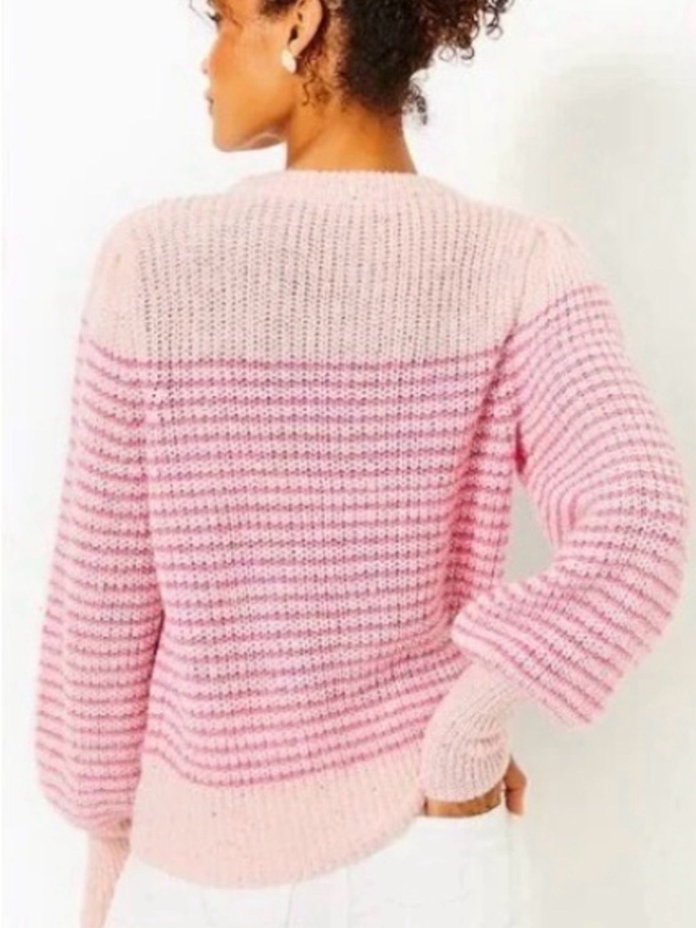 Lilly Pulitzer Finney Sweater Peony Pink Sparkle Stripe Sz M crewneck - Picture 3 of 11